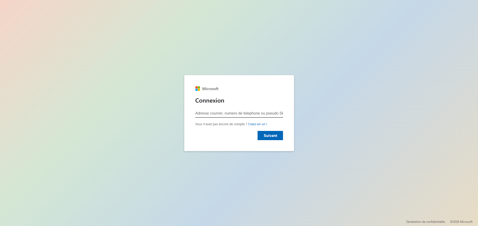 Page de login Outlook simulée dans Windows 11